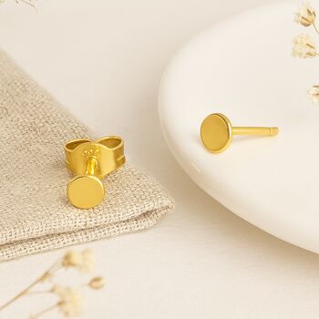 18ct Gold Plated Sterling Silver Disc Stud Earrings – 3mm, 4 of 5