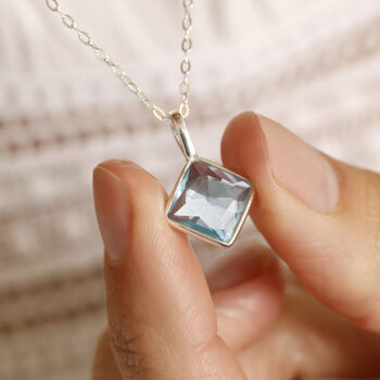 Sterling Silver Square Shaped Gemstone Necklace, 5 of 6