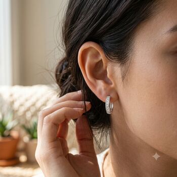 Sterling Silver Pave Hoop Earrings, 2 of 3