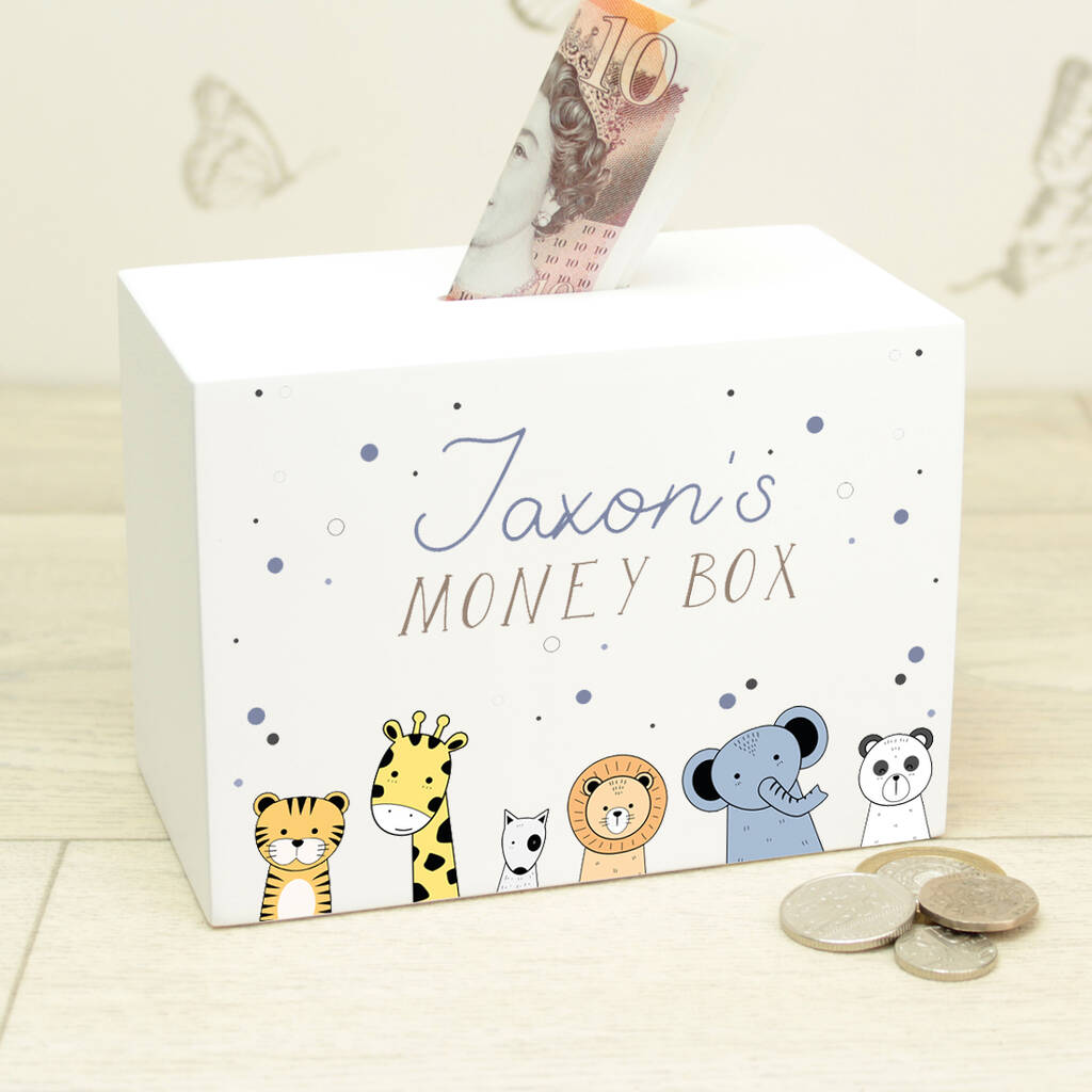 Personalised Cute Animals Wooden Money Box, 1 of 4