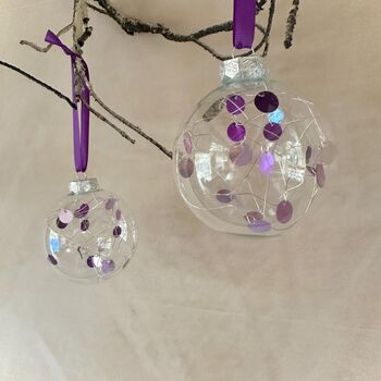 Set Of Six Purple And Pink Baubles Purple Christmas Decor, 2 of 6