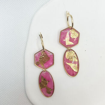 Pink And Gold Foil Geometric Statement Earrings, 2 of 9