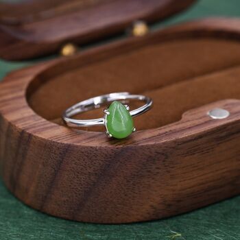 Sterling Silver Natural Jasper Jade Droplet Ring, 5 of 11