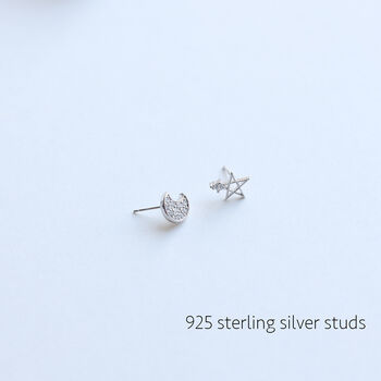 Sterling Silver Moon And Star Stud Earrings In A Box, 6 of 9