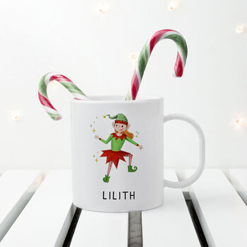 Personalised Playful Elf Christmas Polymer Mug, 2 of 9