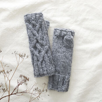 Fair Trade Cable Knit Wool Lined Wristwarmer Gloves, 6 of 12