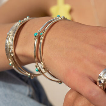 Holi Jewel Turquoise Bangle In Silver Or Gold Plated, 6 of 12