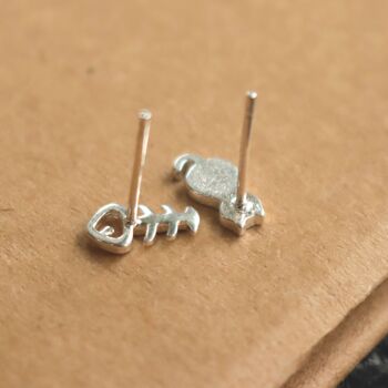 Cat Earrings Silver Mismatched Studs Animal Jewellery, 3 of 7