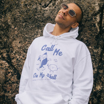 Call Me On My Shell Men's Staycation Slogan Hoodie, 2 of 4