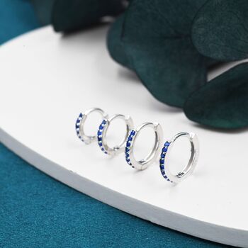 Sterling Silver Sapphire Blue Cz Huggie Hoop Earrings, 6 of 12