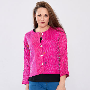 Pink Pure Silk Hand Stitched Ladies Jacket, 4 of 6