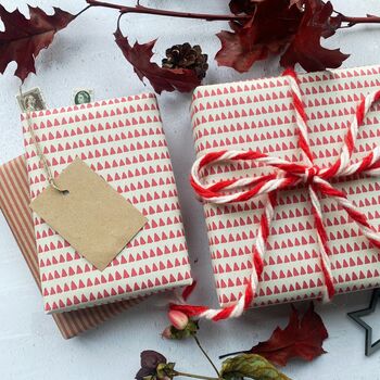Red Stripe Paper Fibre Christmas Wrapping Paper Set, 3 of 12