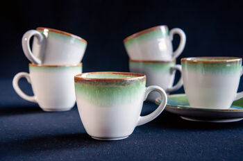 Green Set Of Six Porcelain Espresso Cup And Saucer, 9 of 11