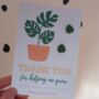 Monstera Leaf Stud Earring Thank You Card, thumbnail 1 of 2