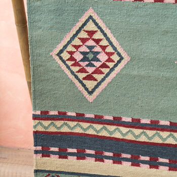 Soft Blue Hand Woven Wool/Cotton Kilim Rug, 5 of 5