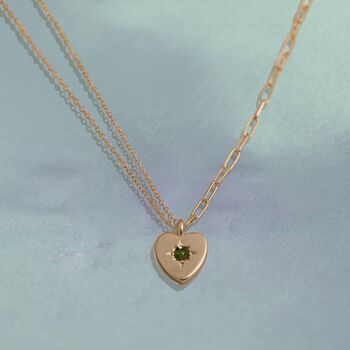 Peridot Heart Charm Double Chain Necklace, 8 of 10