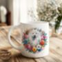 Personalised Samoyed Summer Floral Dog Wreath Gift Keepsake Mug, thumbnail 1 of 2
