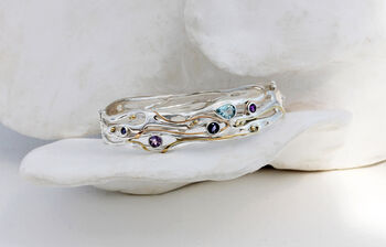 Silver Bangle With Blue Topaz, Iolite And Amethyst, 3 of 9