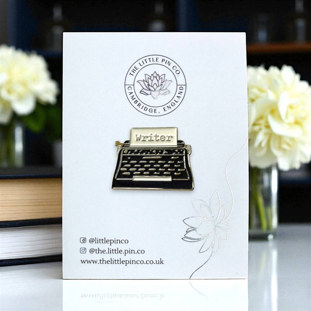 Black Vintage Typewriter Writer's Enamel Lapel Pin Badge, Gift For Writers And Bloggers, 1 of 8