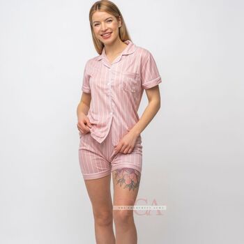Pink Stripe Soft Cotton Night Suit Shorts Pyjama Set, 2 of 7
