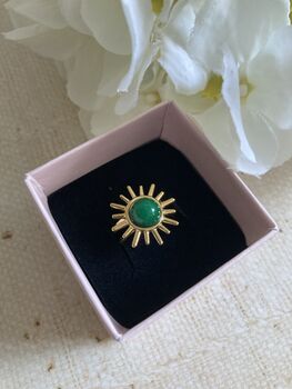 Gold Adjustable Sun Ring Emerald Green, 2 of 6