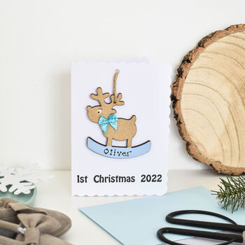 Personalised 1st Christmas 2024 Baby Boy's Decoration Card, 2 of 5