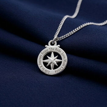 Travel Safe Outline Compass St Christopher Necklace, 3 of 12