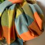 Soft Colour Block Check Scarf In Orange And Green, thumbnail 2 of 5