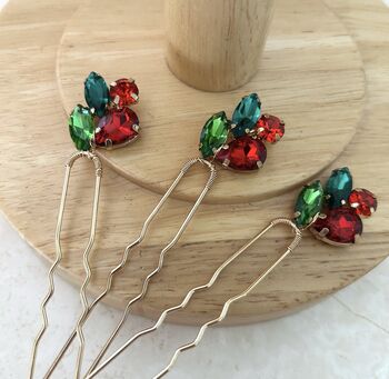 Red And Green Crystal Hair Pins, 5 of 6