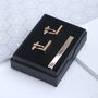 Rose Gold Personalised Cufflinks And Tie Clip Set, thumbnail 7 of 9