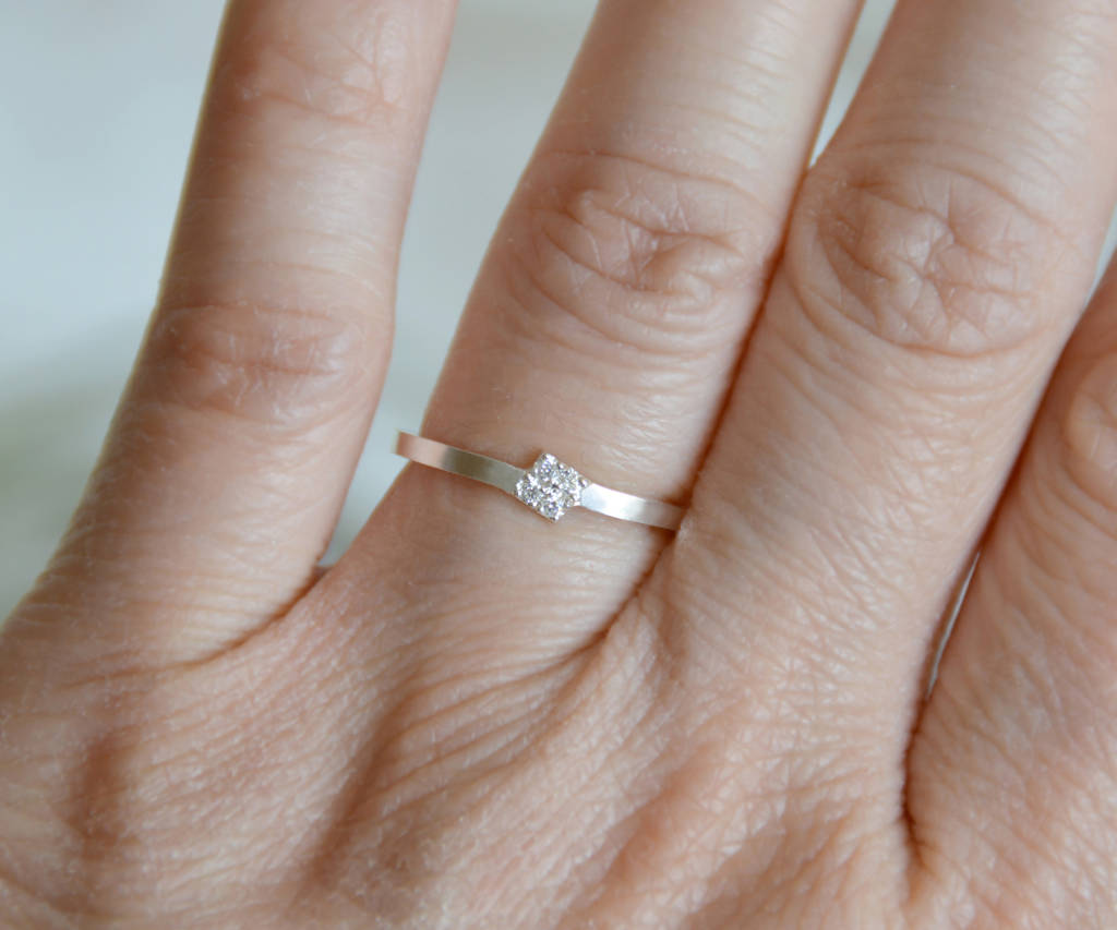 Micro Pave Diamond Engagement Ring With Four Diamonds By Huiyi Tan ...