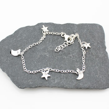 Sterling Silver Star And Moon Charm Bracelet, 4 of 6