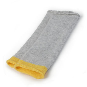 Pure Cashmere Wrist Warmers With Yellow Band, 2 of 4