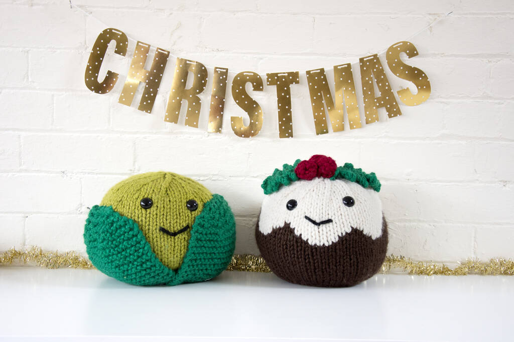 Giant Christmas Pudding And Sprout Knitting Kits, 1 of 6