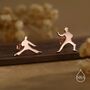 Mismatched Tiny Karate Stud Earrings In Sterling Silver, thumbnail 5 of 10