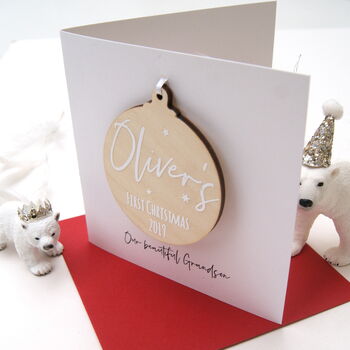 Baby's First Christmas Personalised Stars Bauble Card, 2 of 3