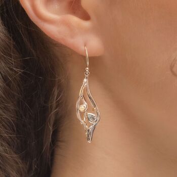 Molten Sterling Silver Topaz And Pearl Drop Earrings, 2 of 8