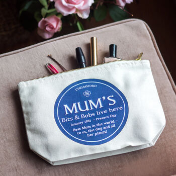 Personalised Blue Plaque Cosmetic Bag For Mum, 2 of 5