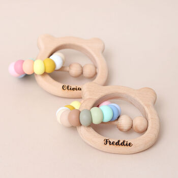 Bear Teether Personalised Silicone And Wood, 2 of 7