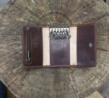 Personalised Luxury Brown Leather Key Holder Wallet Gift Boxed, 3 of 4
