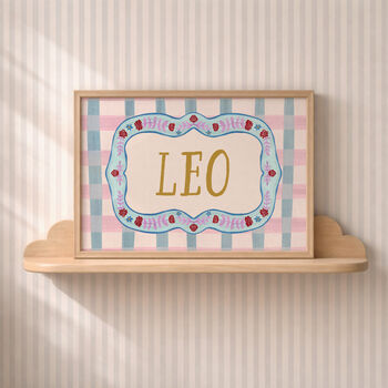 Personalised Baby Name Print With Folk Art Border, 11 of 12