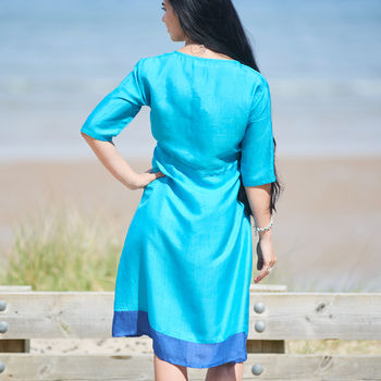 Luxury Pure Silk Turquoise Ladies Dress, 4 of 5