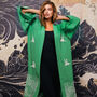 Origami And Hokusai Wave Embroidered Island Green Long Kimono, thumbnail 1 of 12