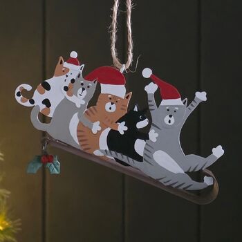 Five Cats On A Sledge Hanging Christmas Decoration, 2 of 2