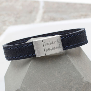 Mens Personalised Textured Leather Bracelet, 2 of 6