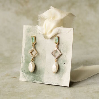 Art Deco Green Freshwater Pearl Earrings, 4 of 7