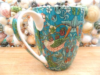 Set Of Six Aspen Mugs In Teal Strawberry Thief Design, 8 of 11