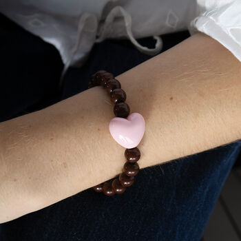 Chocolate Bead And Pink Heart Bracelet, 2 of 3