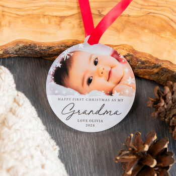 Personalised Photo Bauble Grandma's First Christmas, 5 of 6