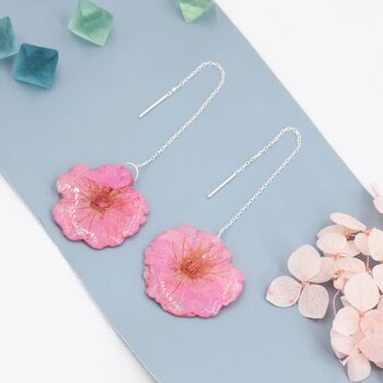Real Cherry Blossom Flower Threader Earrings Two, 3 of 11